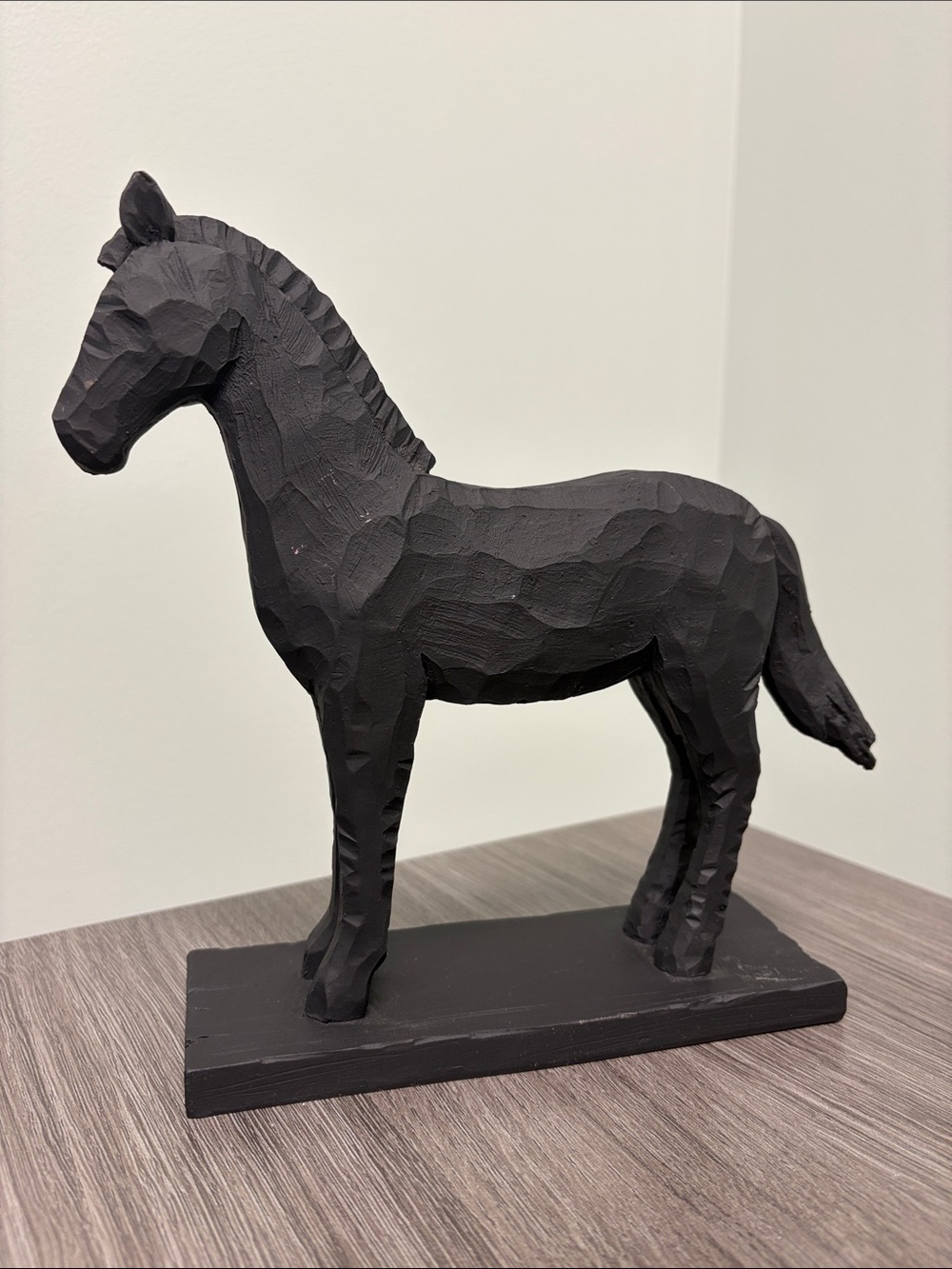 Black Carved Style Horse Figurine Statue Equestrian Decor